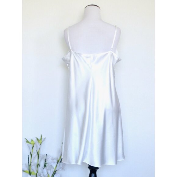 Vintage Linea Donatella Satin Lingerie with Beaded Sequin Lace Detail White SZ L - Picture 3 of 6